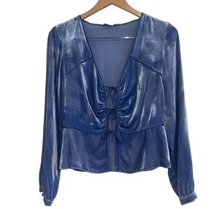 Intermix Katherine Blue Velvet Tie Top